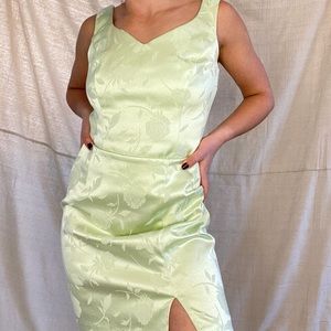 Rare Vintage 2 Piece Jacquard Satin Tank Top Mini Skirt Set in Green Size 5/6